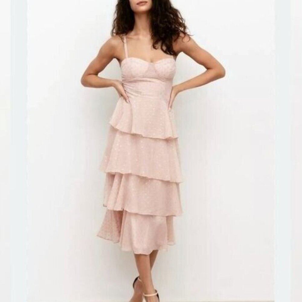Yumi Kim Gallery Dress Small Pink Blush Lurex Swiss Dot Sleeveless Midi